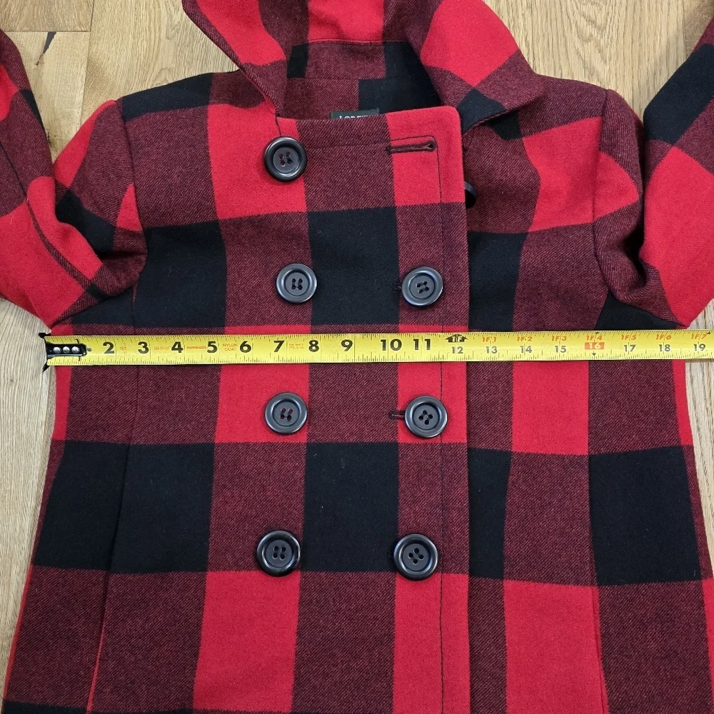 J. Crew Red Buffalo Plaid Double Breasted Cropped Pea Coat Jacket Small Or 6 - Picture 7 of 13